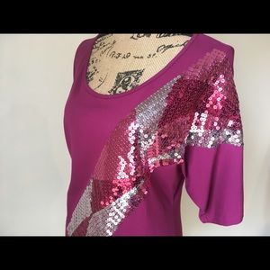 Venus Magenta Sequined Top, Medium